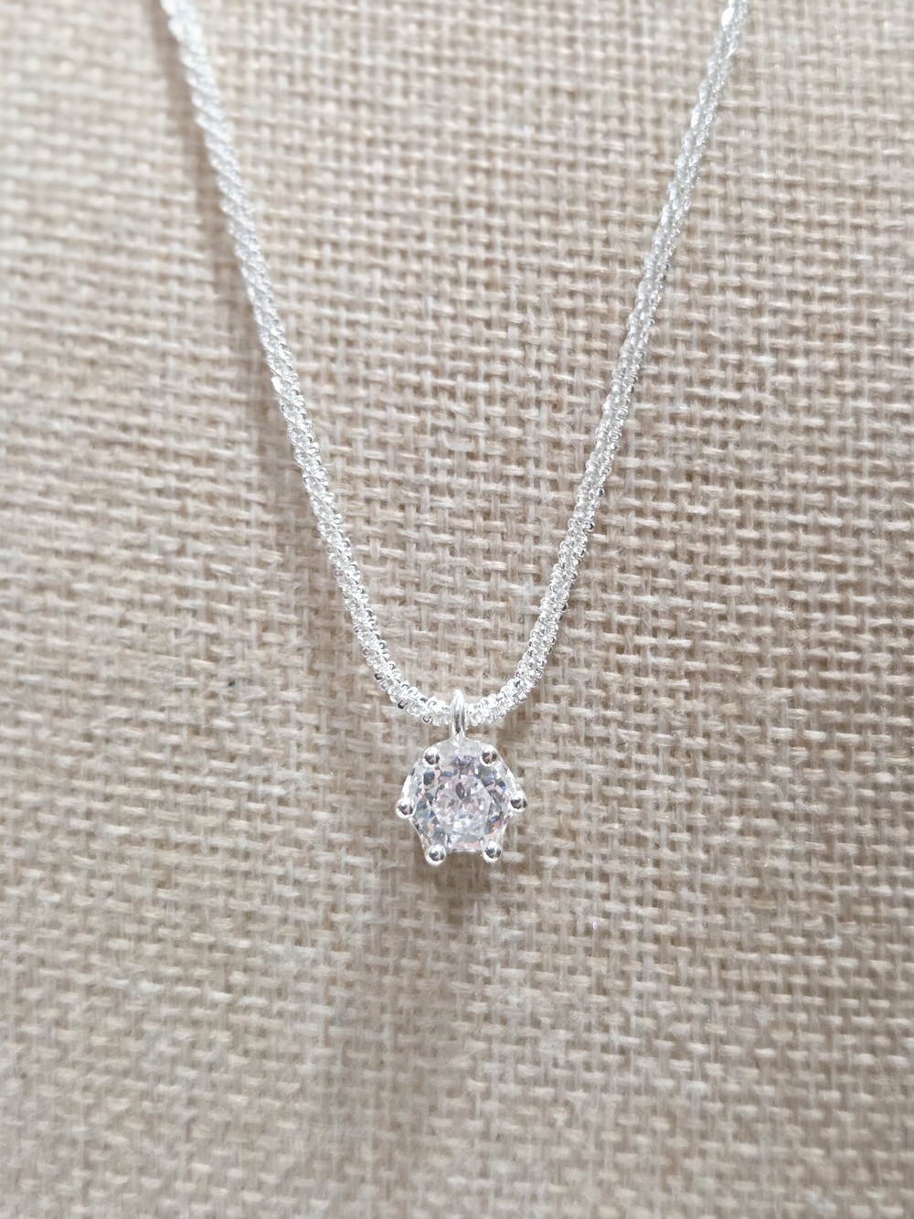 Sterling Silver Clear CZ Solitaire Pendant Necklace - Women Jewelry
